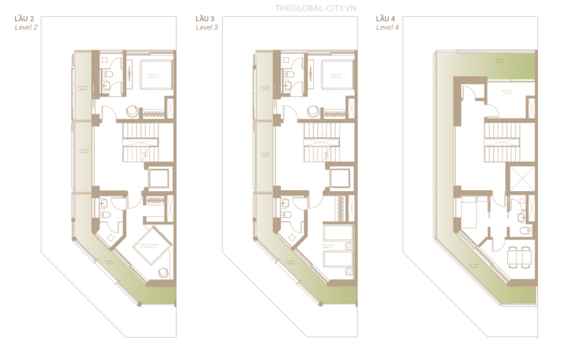 layout nhà phố soho loại 3b tầng 2-3-4