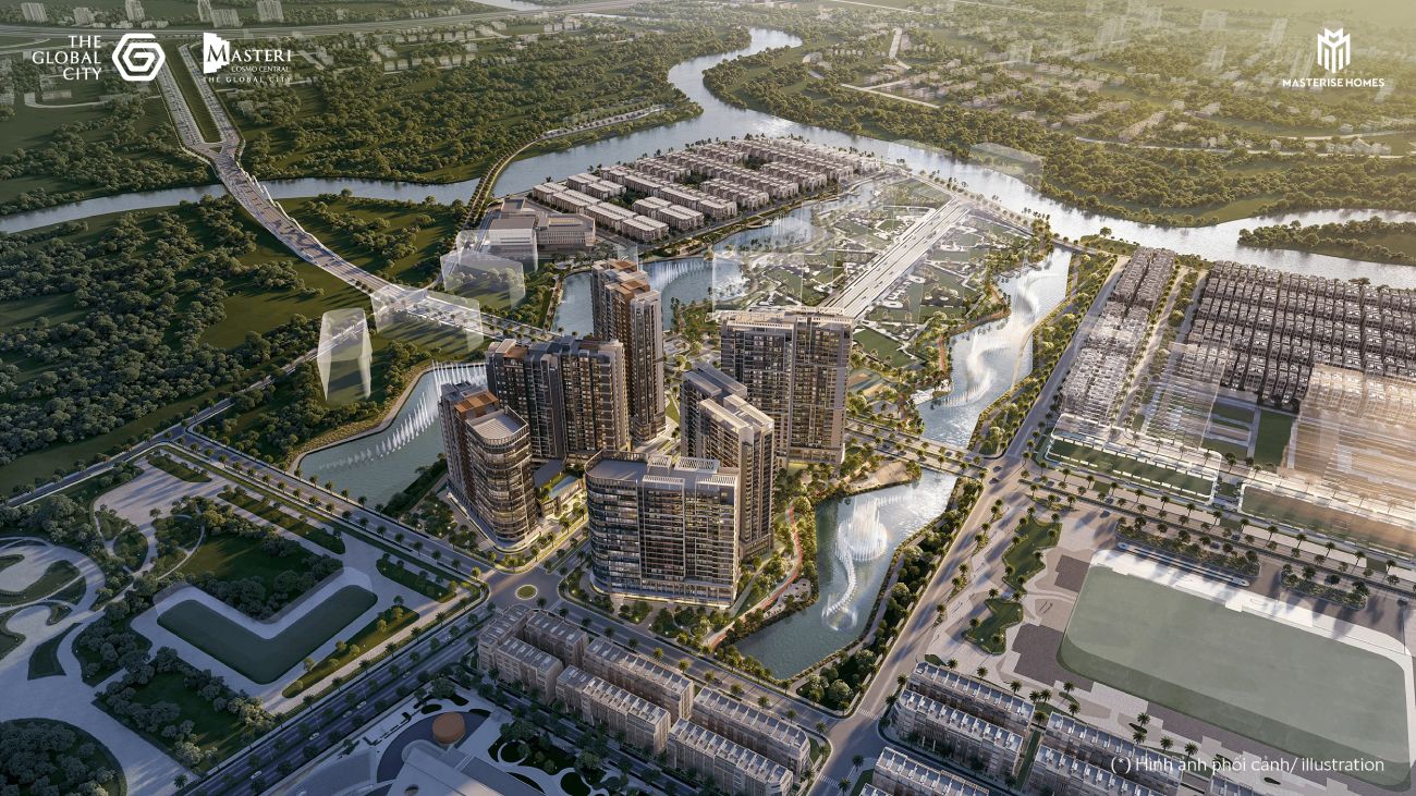 Phối cảnh tổng thể Masteri Cosmo Central 6 tòa tháp tại The Global City 2026